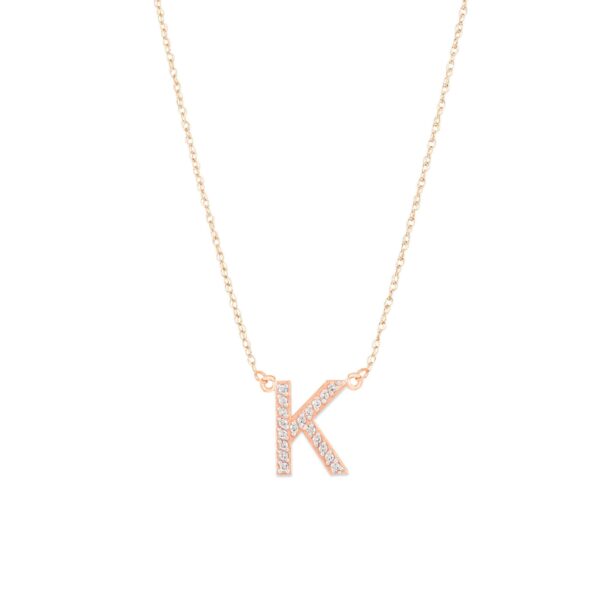 Letter K Diamond Embellished Initial Pendant Necklace in 9ct Rose Gold