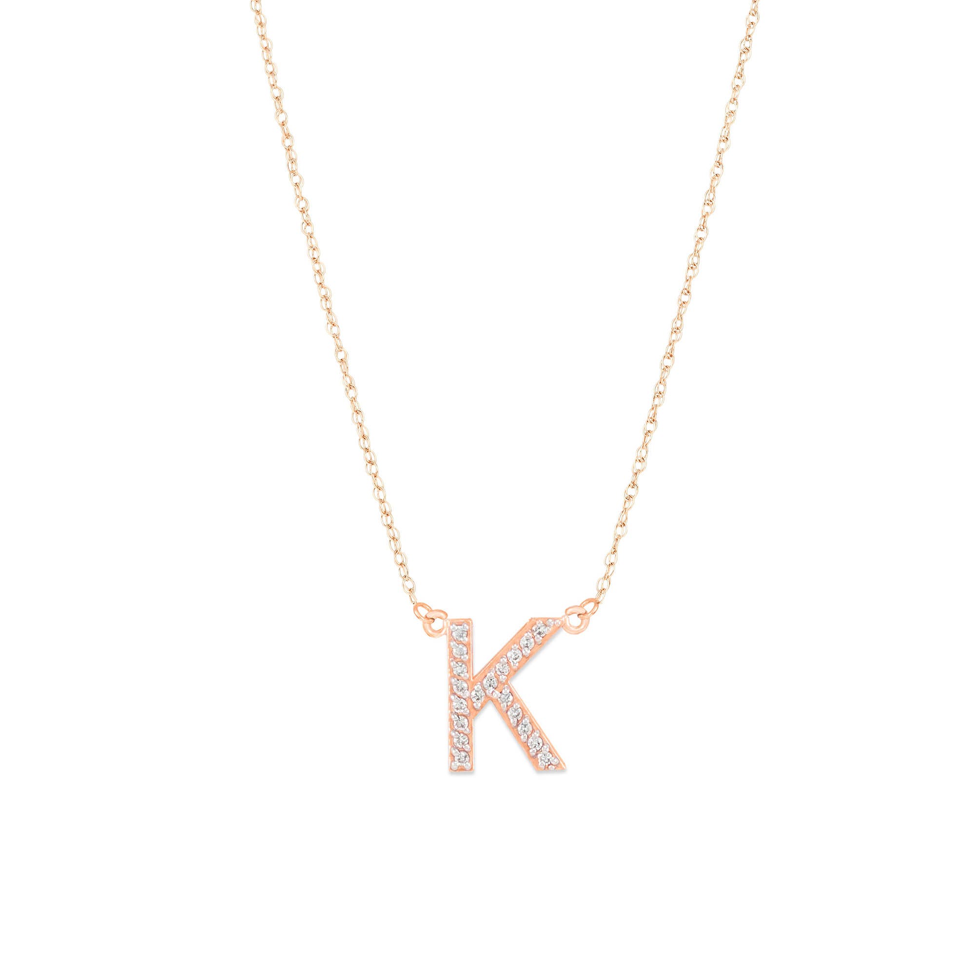 Letter K Diamond Embellished Initial Pendant Necklace in 9ct Rose Gold