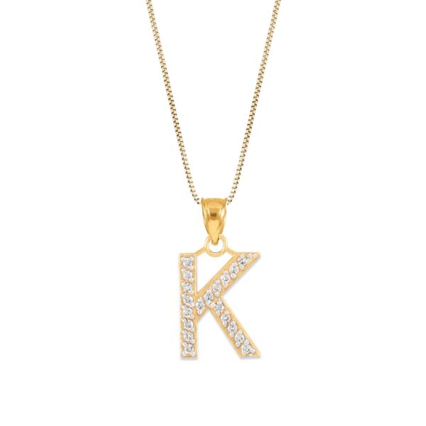 Letter K Diamond Embellished Drop Pendant Necklace in 9ct Gold