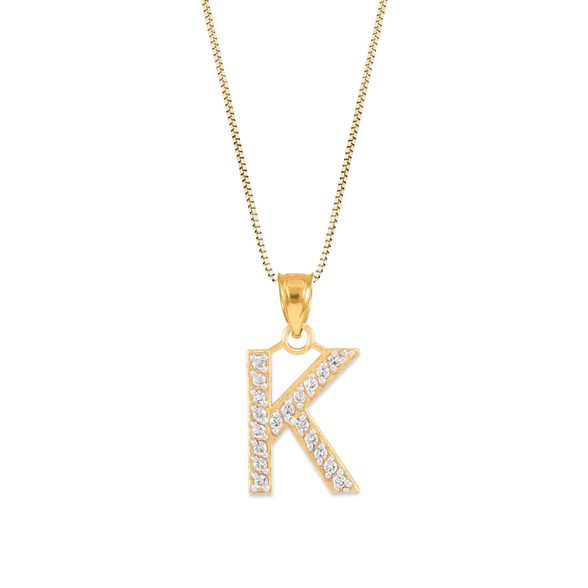 Letter K Diamond Embellished Drop Pendant Necklace in 9ct Gold