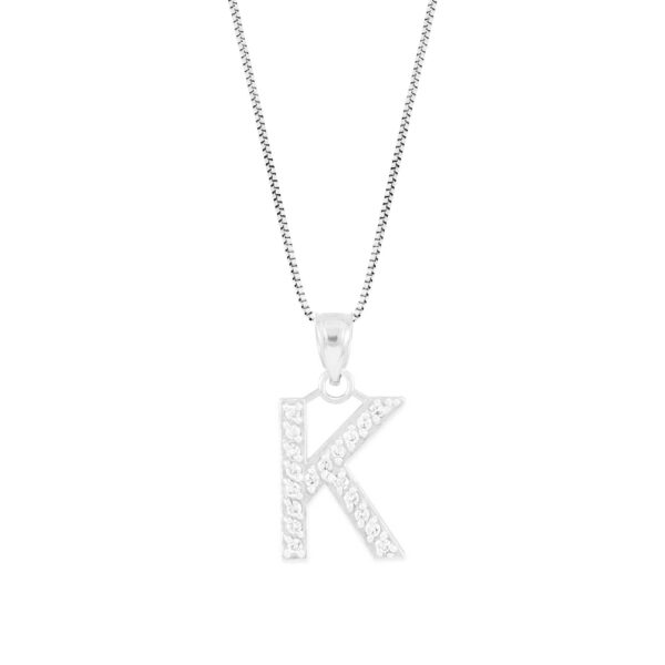 Letter K Diamond Embellished Drop Pendant Necklace in 9ct White Gold