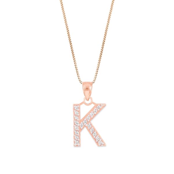 Letter K Diamond Embellished Drop Pendant Necklace in 9ct Rose Gold