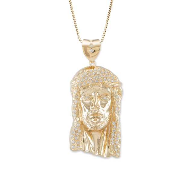 Men's CZ Large Jesus Face Pendant Necklace in 9ct Gold