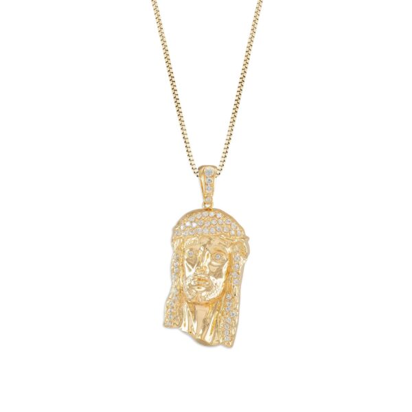 Men's CZ Jesus Face Pendant Necklace in 9ct Gold