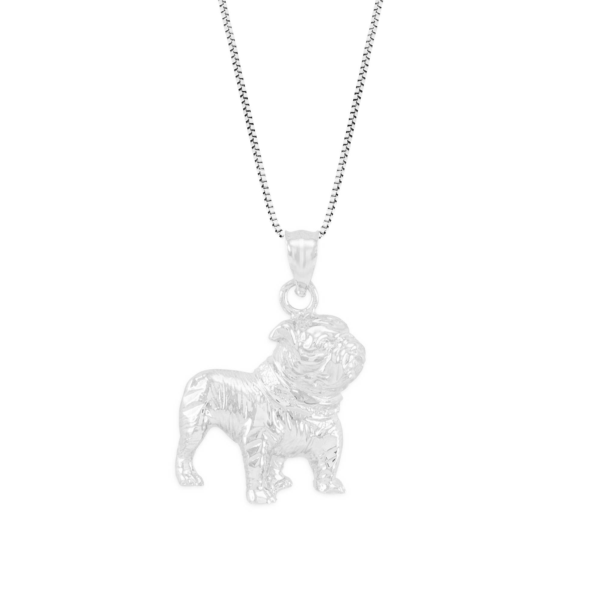 Men's Bulldog Charm Pendant Necklace in 9ct White Gold