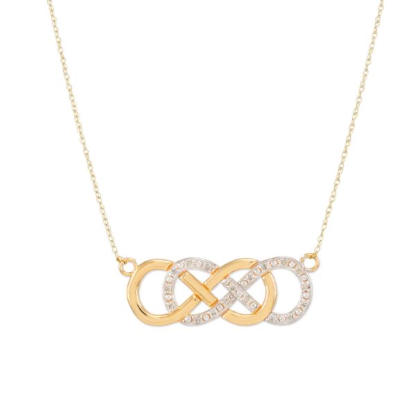 Diamond Embellished Double Infinity Pendant Necklace in 9ct Gold