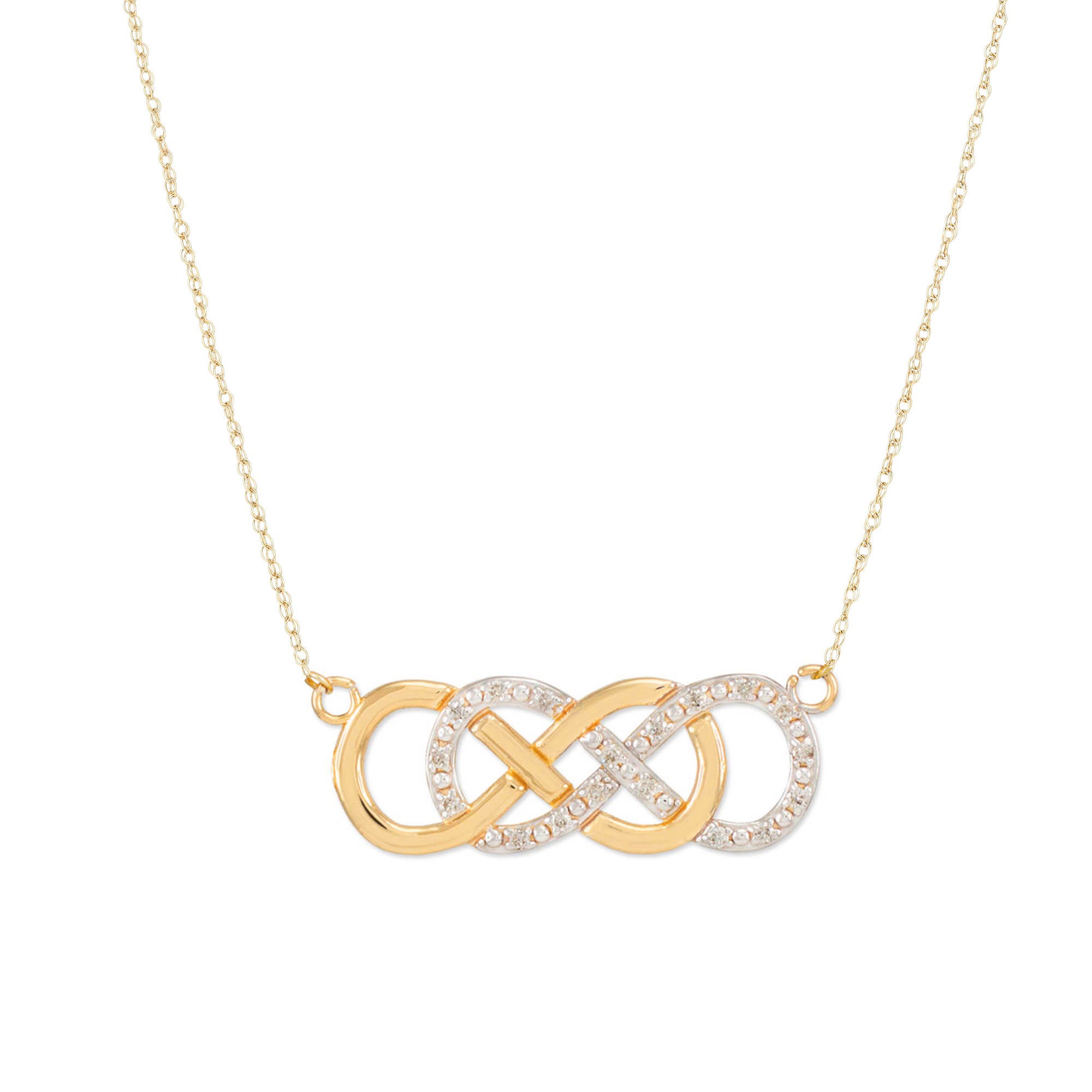 Diamond Embellished Double Infinity Pendant Necklace in 9ct Gold