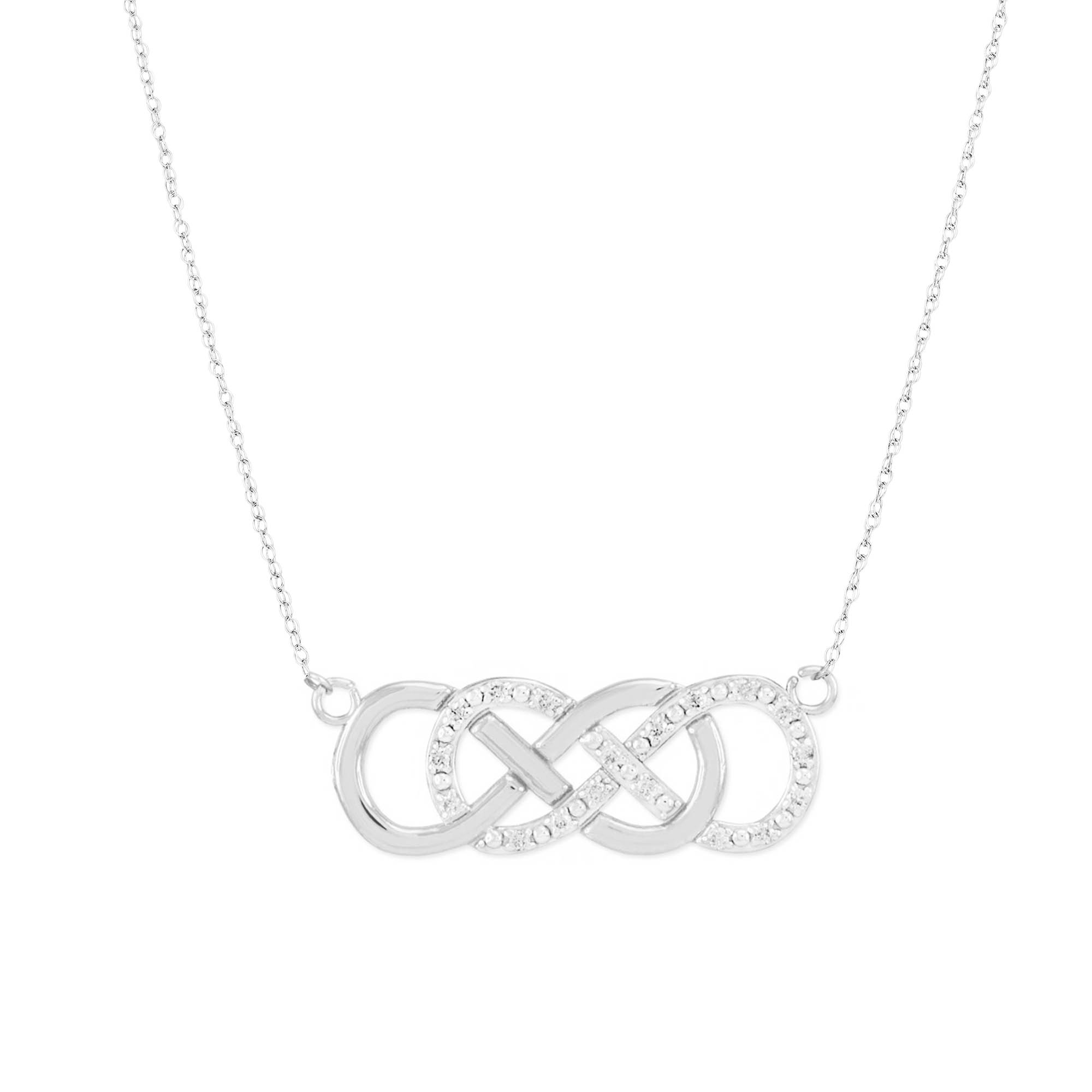 Diamond Embellished Double Infinity Pendant Necklace in 9ct White Gold