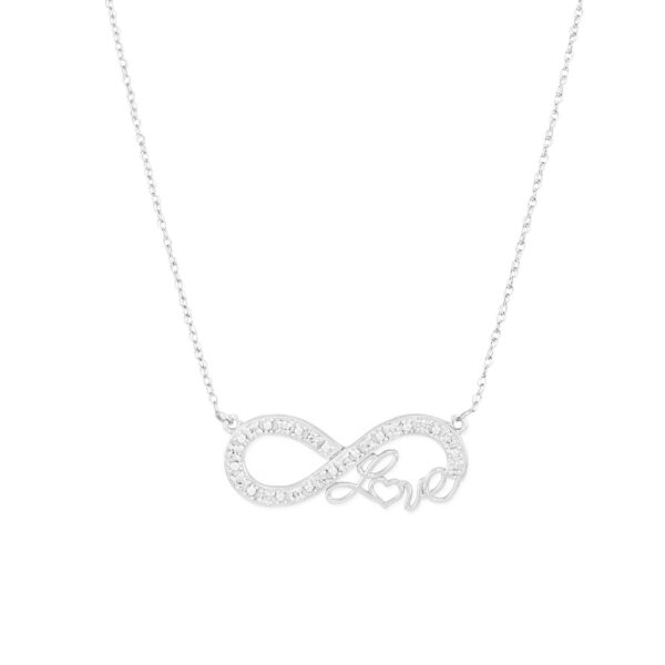 Diamond Love Script Infinity Pendant Necklace in 9ct White Gold