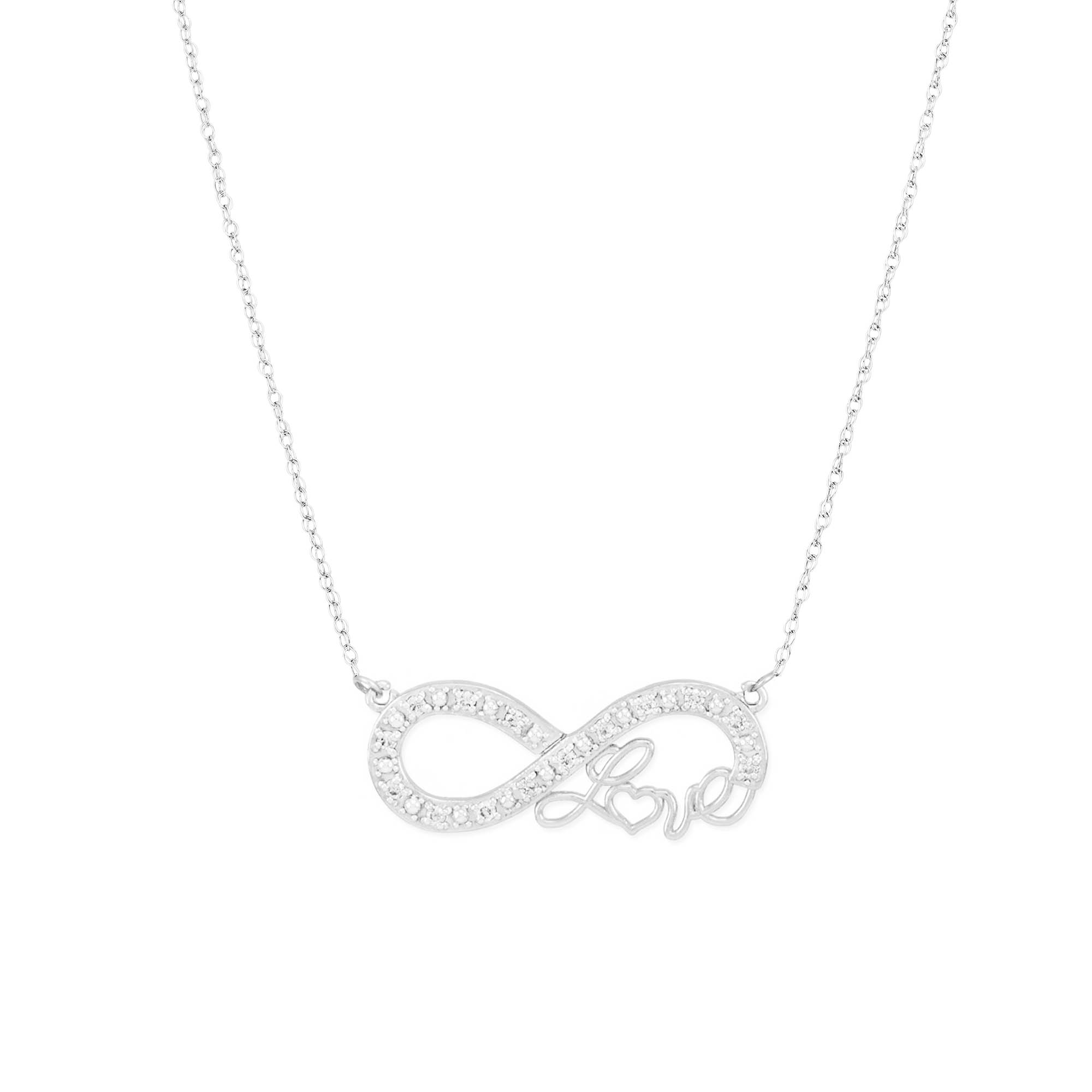 Diamond Love Script Infinity Pendant Necklace in 9ct White Gold