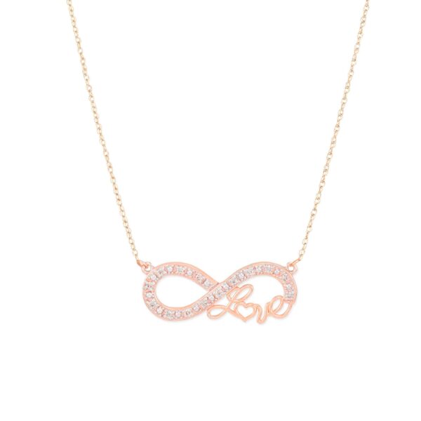 Diamond Love Script Infinity Pendant Necklace in 9ct Rose Gold
