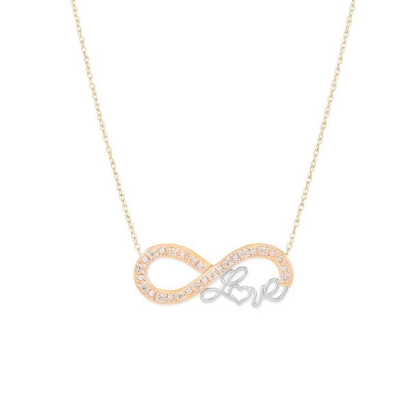 Diamond Love Script Infinity Pendant Necklace in 9ct Two-Tone Gold