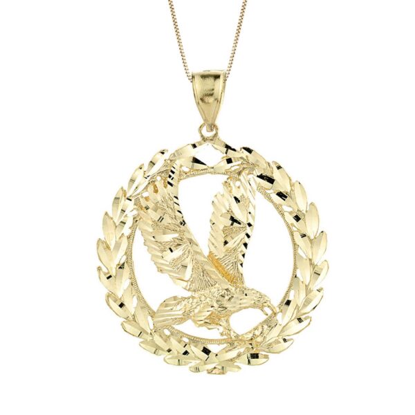 Men's Eagle in Wreath Charm Pendant Necklace in 9ct Gold