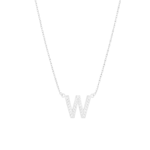 Letter W Diamond Embellished Initial Pendant Necklace in 9ct White Gold