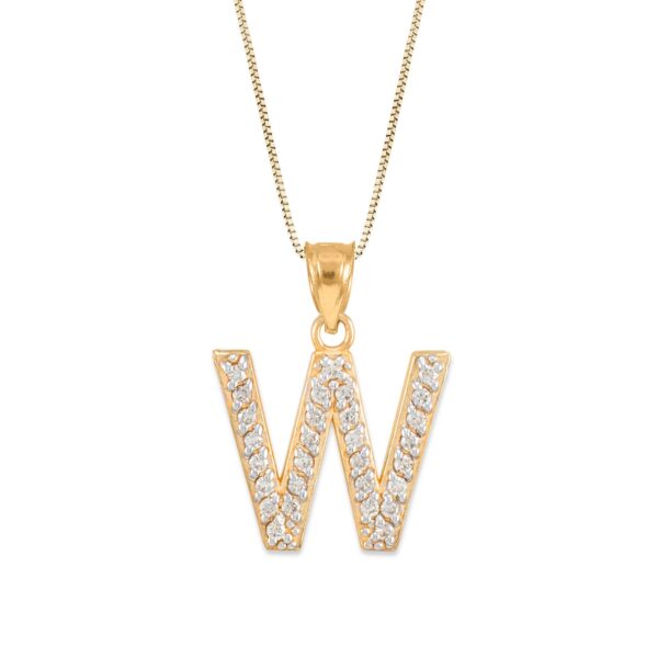 Letter W Diamond Embellished Drop Pendant Necklace in 9ct Gold