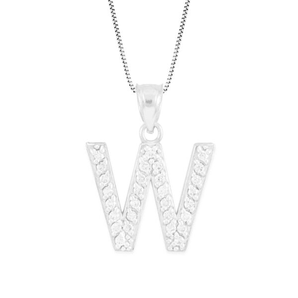Letter W Diamond Embellished Drop Pendant Necklace in 9ct White Gold