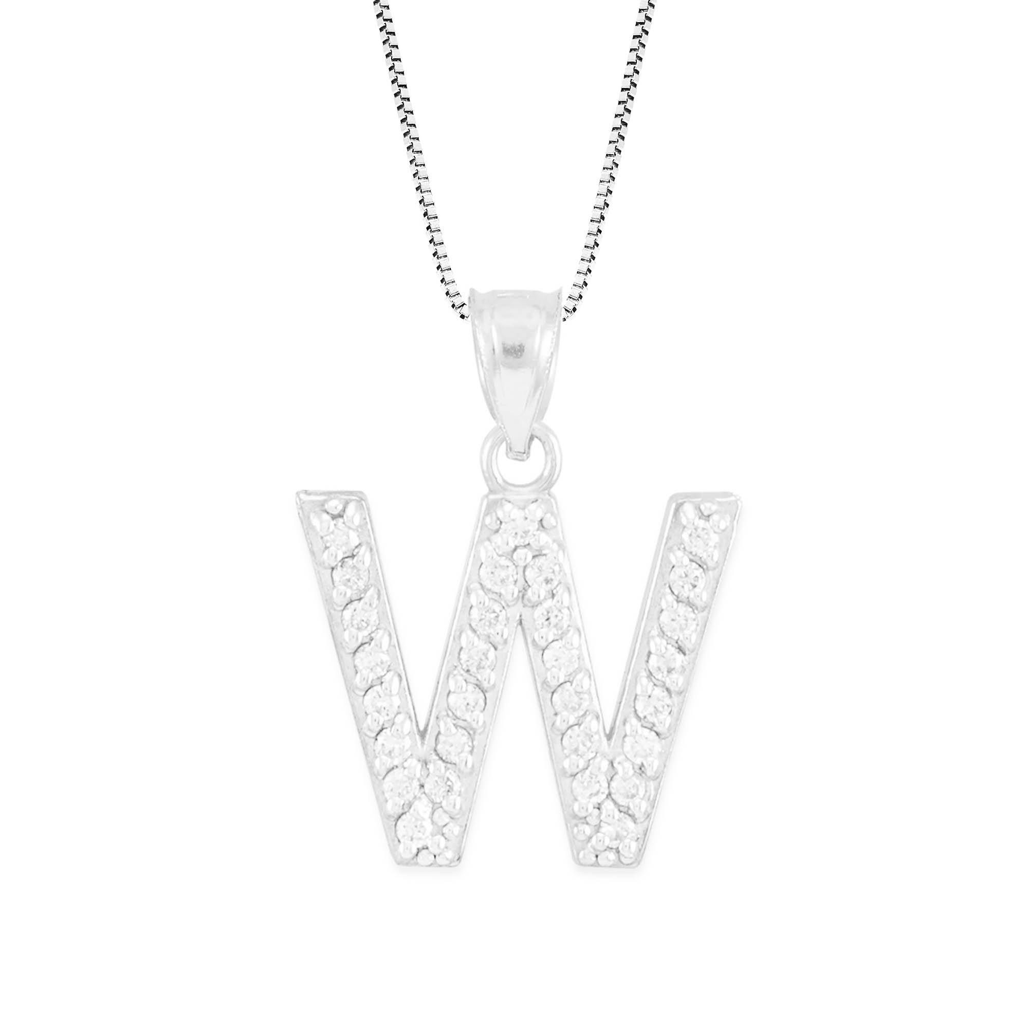 Letter W Diamond Embellished Drop Pendant Necklace in 9ct White Gold
