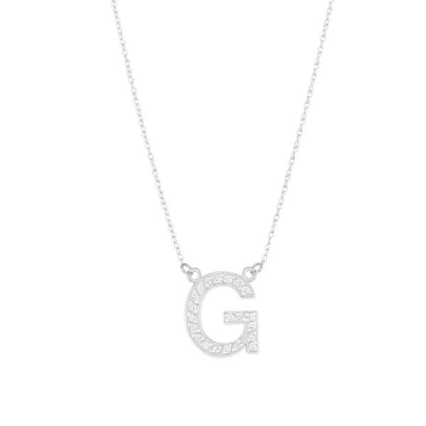 Letter G Diamond Embellished Initial Pendant Necklace in 9ct White Gold
