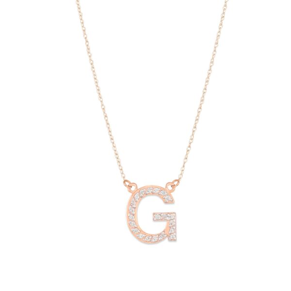 Letter G Diamond Embellished Initial Pendant Necklace in 9ct Rose Gold