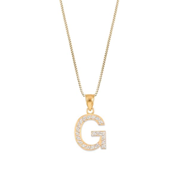 Letter G Diamond Embellished Drop Pendant Necklace in 9ct Gold