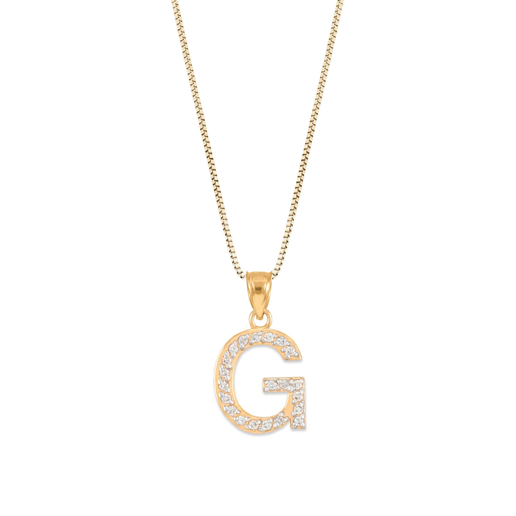 Letter G Diamond Embellished Drop Pendant Necklace in 9ct Gold
