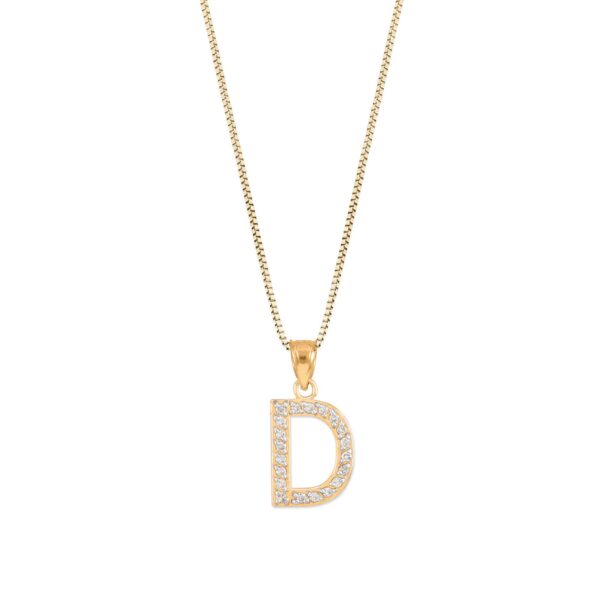 Letter D Diamond Embellished Drop Pendant Necklace in 9ct Gold