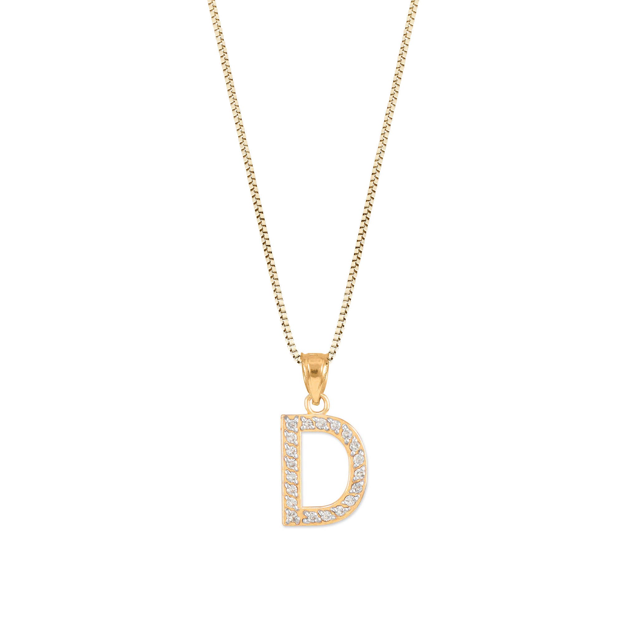 Letter D Diamond Embellished Drop Pendant Necklace in 9ct Gold