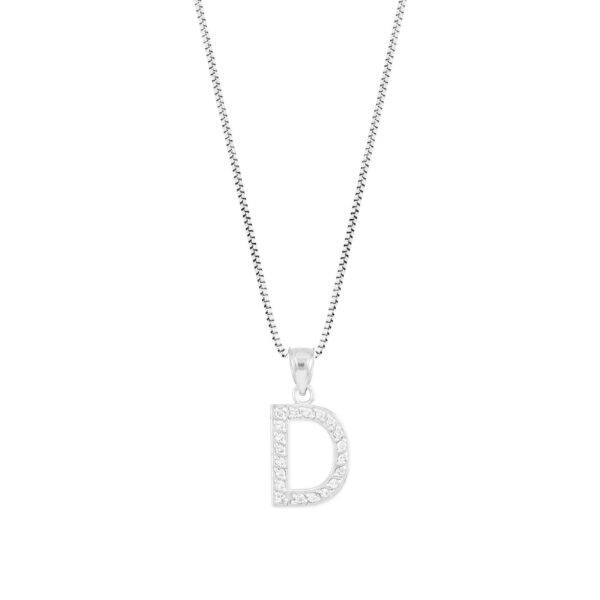 Letter D Diamond Embellished Drop Pendant Necklace in 9ct White Gold