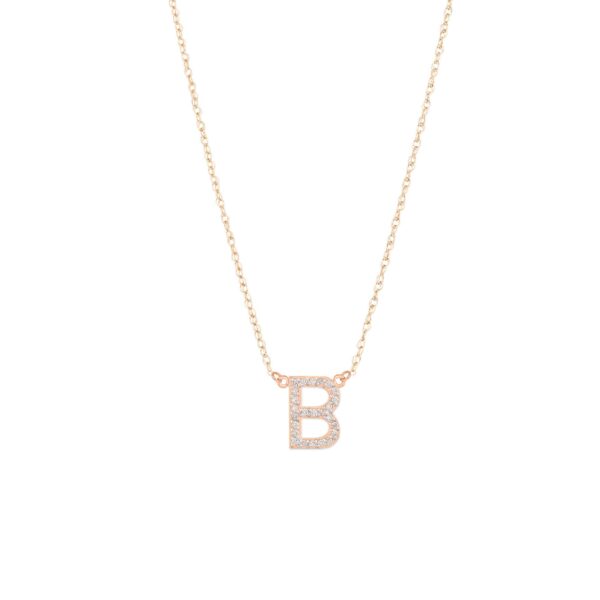 Letter B Diamond Embellished Initial Pendant Necklace in 9ct Rose Gold