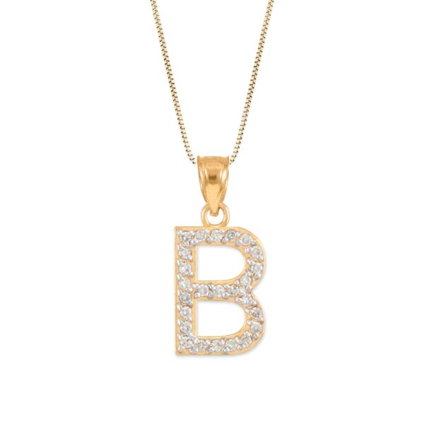 Letter B Diamond Embellished Drop Pendant Necklace in 9ct Gold