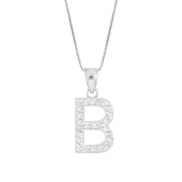 Letter B Diamond Embellished Drop Pendant Necklace in 9ct White Gold