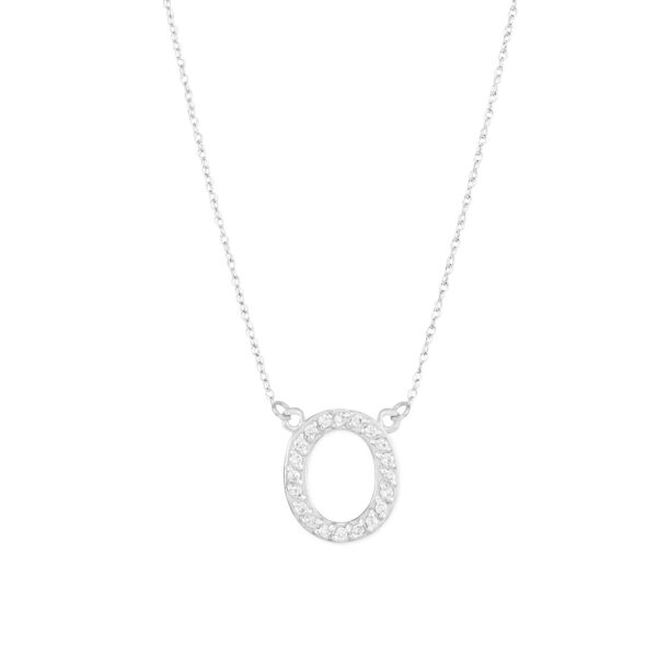 Letter O Diamond Embellished Initial Pendant Necklace in 9ct White Gold