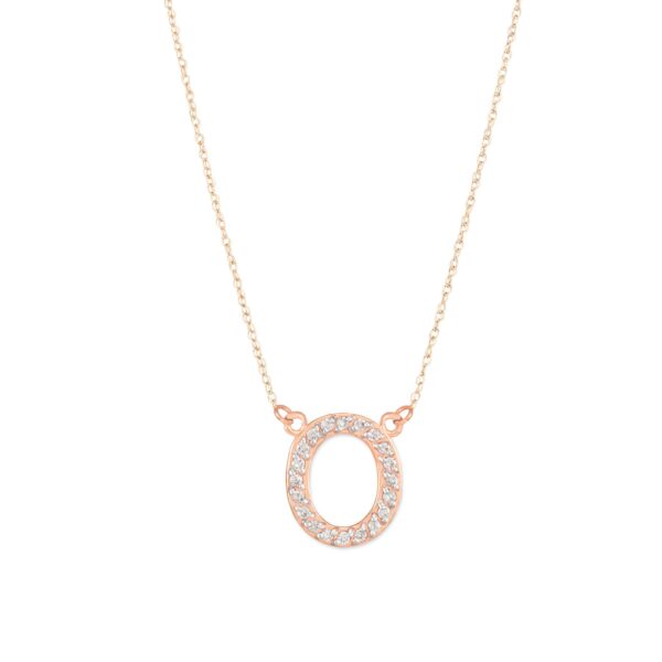 Letter O Diamond Embellished Initial Pendant Necklace in 9ct Rose Gold