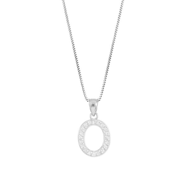 Letter O Diamond Embellished Drop Pendant Necklace in 9ct White Gold