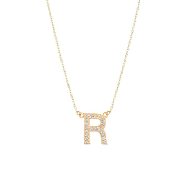 Letter R Diamond Embellished Initial Pendant Necklace in 9ct Gold