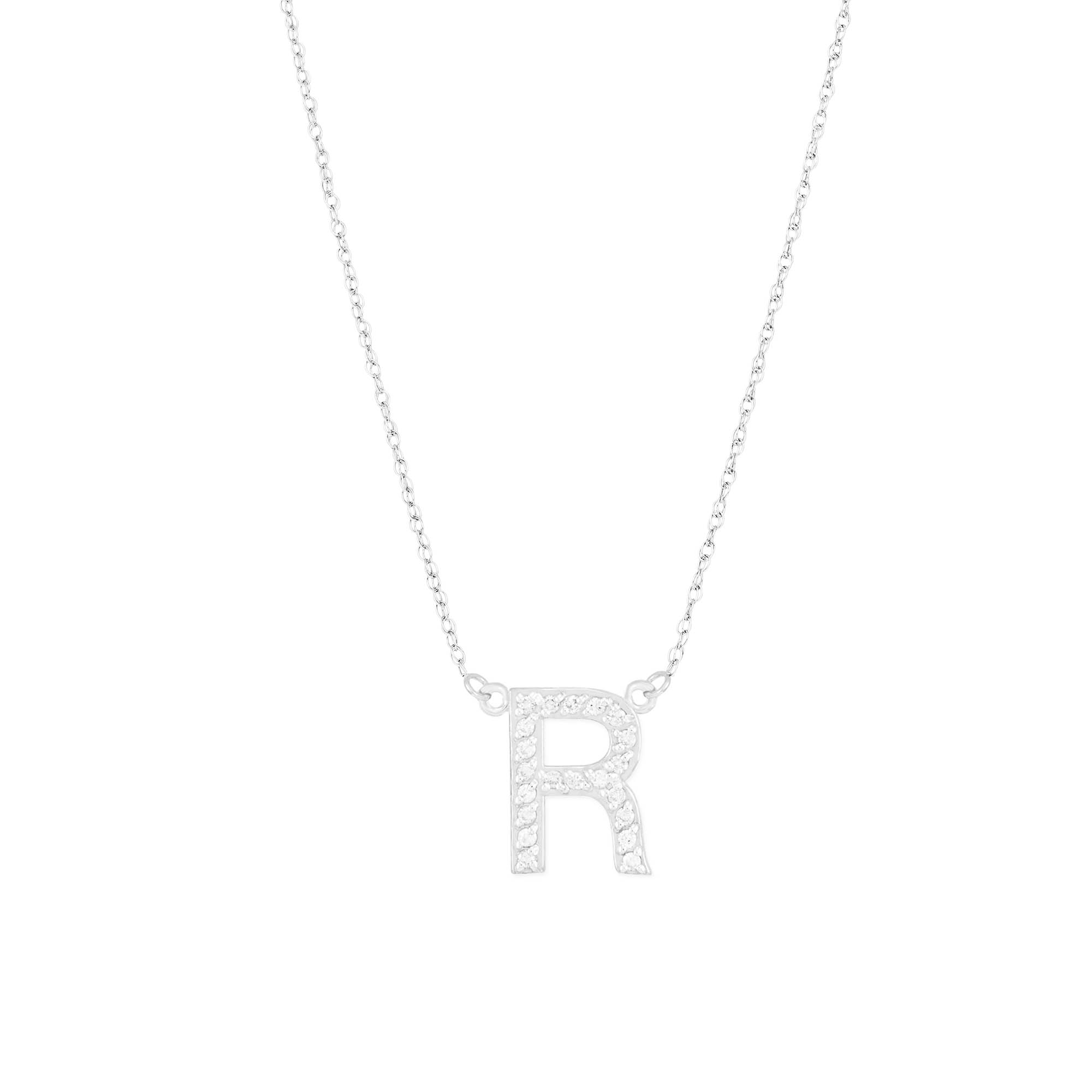 Letter R Diamond Embellished Initial Pendant Necklace in 9ct White Gold