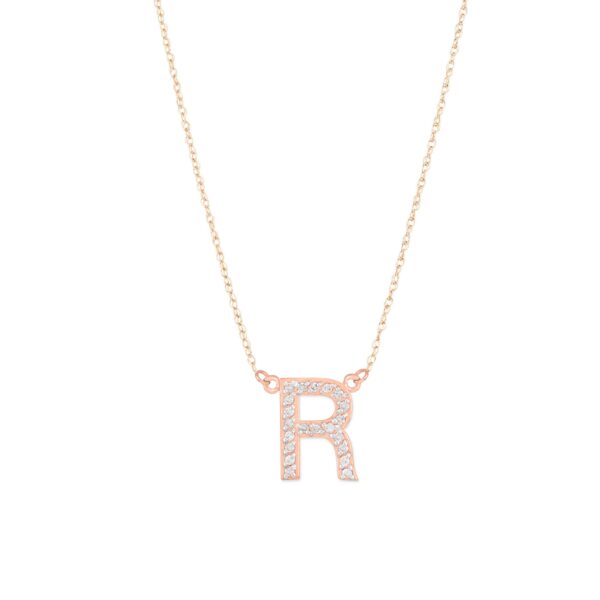 Letter R Diamond Embellished Initial Pendant Necklace in 9ct Rose Gold