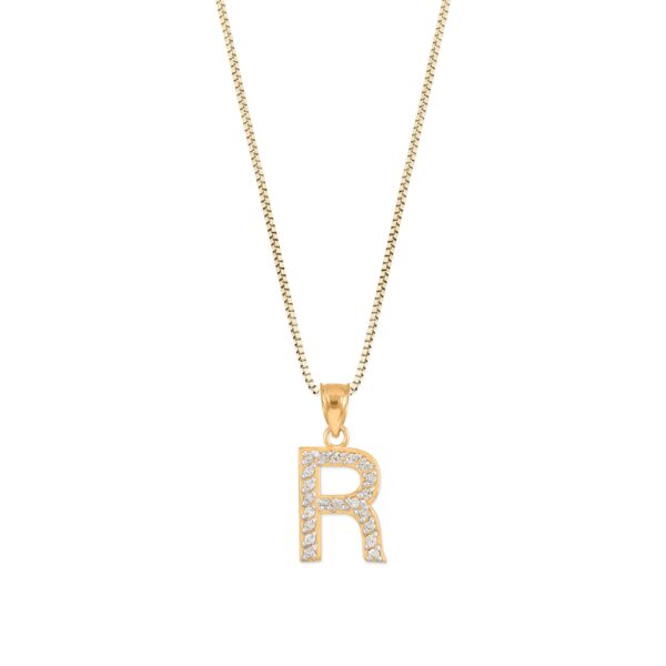 Letter R Diamond Embellished Drop Pendant Necklace in 9ct Gold