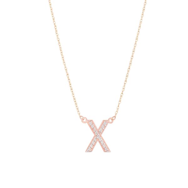 Letter X Diamond Embellished Initial Pendant Necklace in 9ct Rose Gold