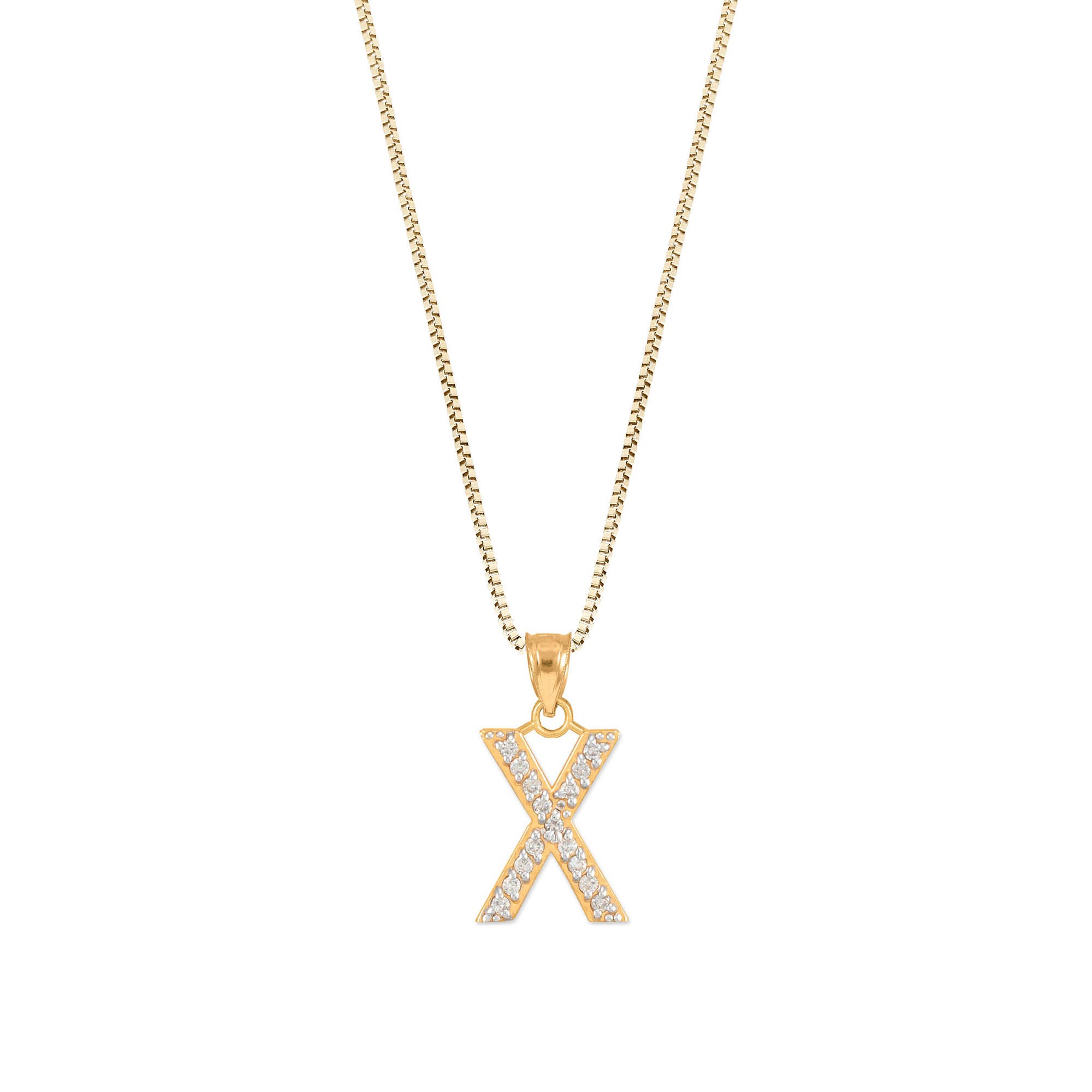 Letter X Diamond Embellished Drop Pendant Necklace in 9ct Gold