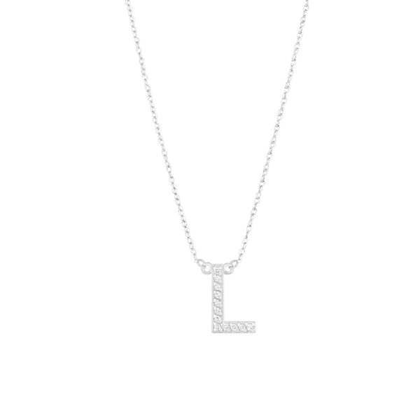 Letter L Diamond Embellished Initial Pendant Necklace in 9ct White Gold