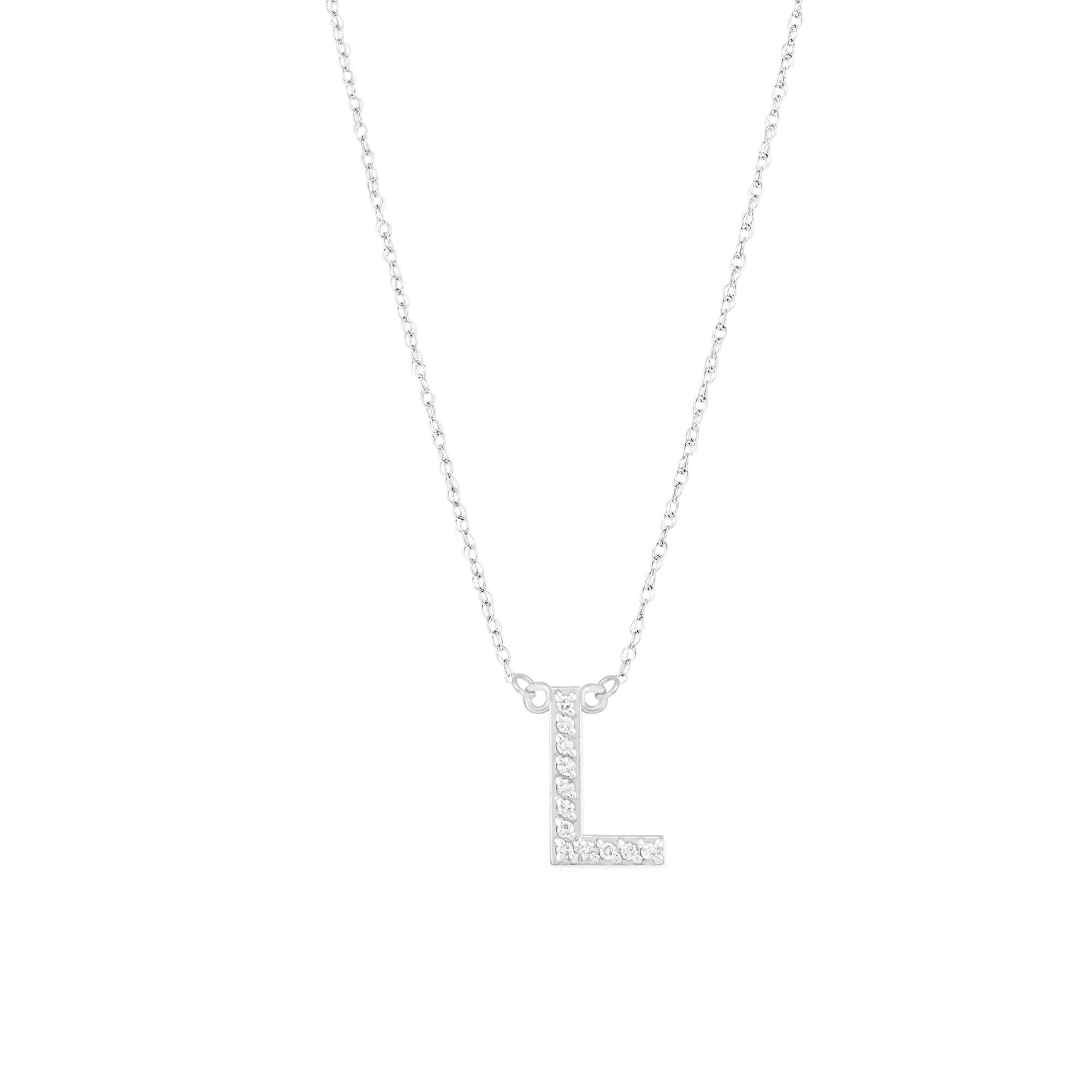 Letter L Diamond Embellished Initial Pendant Necklace in 9ct White Gold