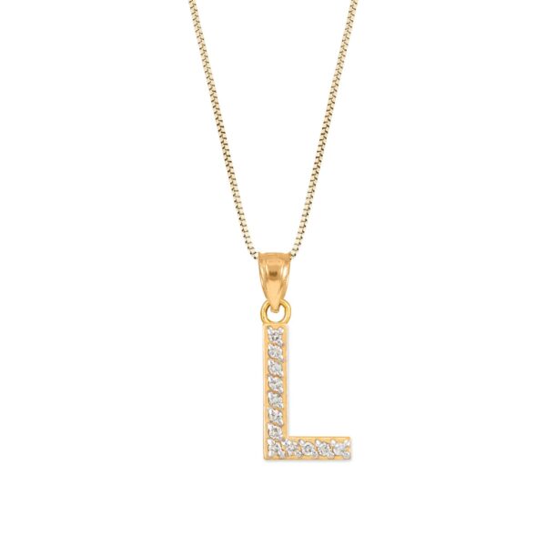 Letter L Diamond Embellished Drop Pendant Necklace in 9ct Gold