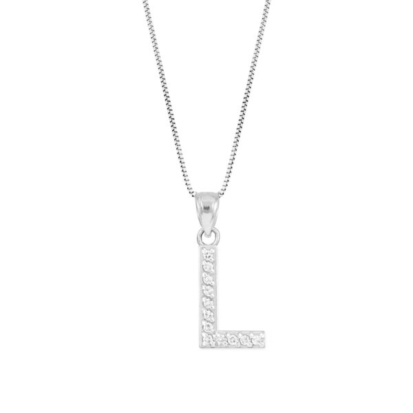 Letter L Diamond Embellished Drop Pendant Necklace in 9ct White Gold
