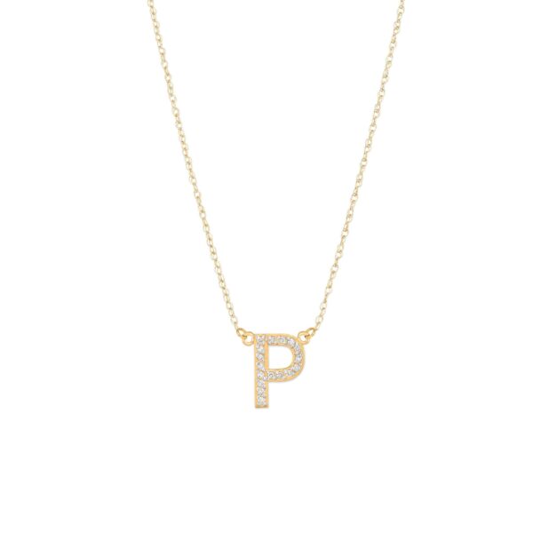 Letter P Diamond Embellished Initial Pendant Necklace in 9ct Gold