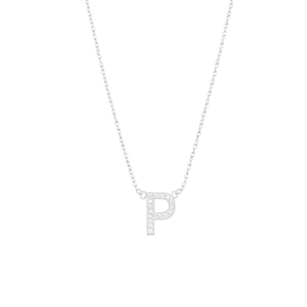 Letter P Diamond Embellished Initial Pendant Necklace in 9ct White Gold