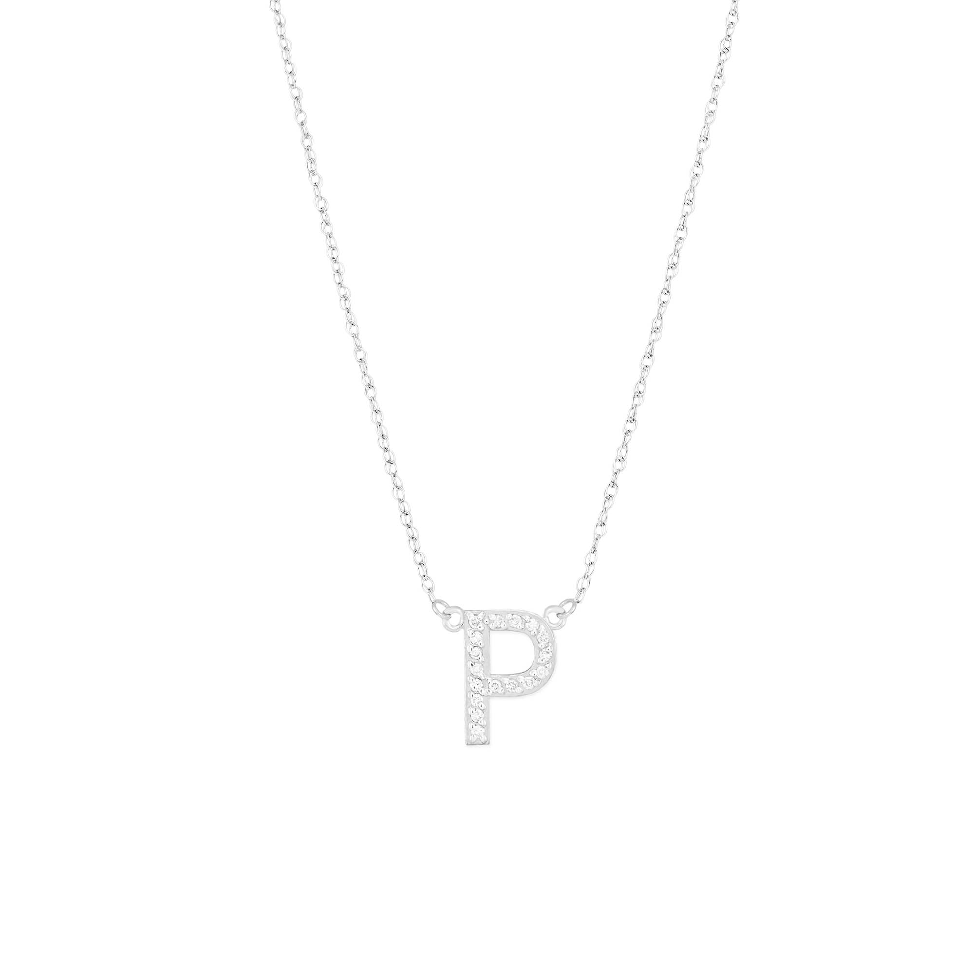 Letter P Diamond Embellished Initial Pendant Necklace in 9ct White Gold