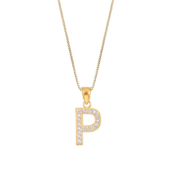 Letter P Diamond Embellished Drop Pendant Necklace in 9ct Gold