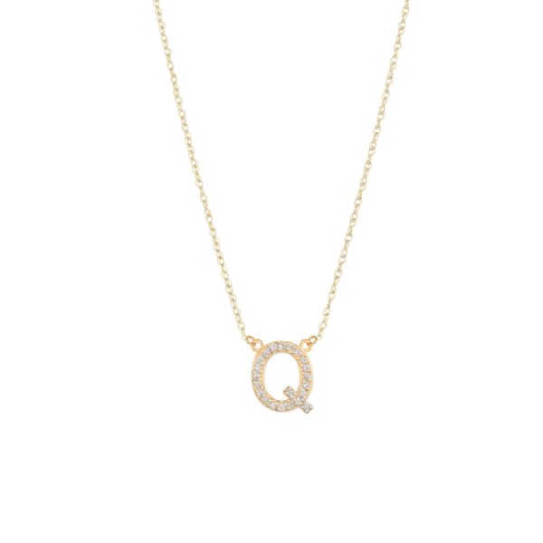 Letter Q Diamond Embellished Initial Pendant Necklace in 9ct Gold