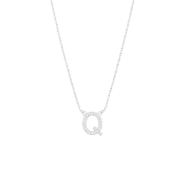 Letter Q Diamond Embellished Initial Pendant Necklace in 9ct White Gold